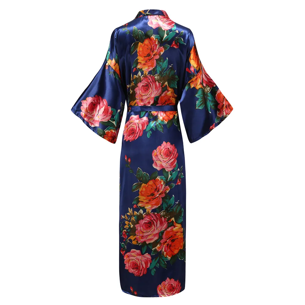 Элегантный женский халат длиной до лодыжки, кимоно, ночная рубашка, изысканный принт, цветок, ночная рубашка, одежда для сна размера плюс, Повседневная Мягкая домашняя одежда