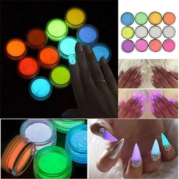 

12 Colors Acrylic Fluorescent Powder Luminous Manicure Nail Art Glow Pigment Fluorescent Natural Dry Chrome Nail Decor