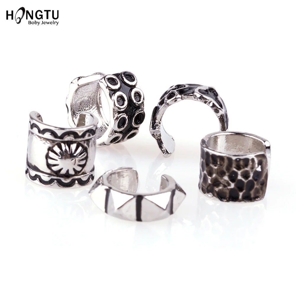 HONGTU 1PC Punk Clip Earrings Copper Ear Clip Cuff Wrap Earring Personality Octopus Poker Rivet C-Shape No Piercing Jewelry Gift