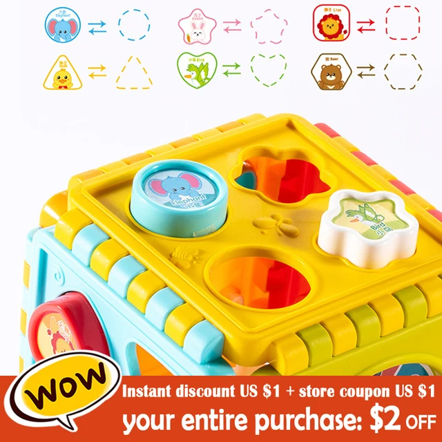 Baby Activity Cube Toys Shape Sorting Toddler Early Learning Educational Toys Infant First Blocks Set Colorful Number Sorter 2
