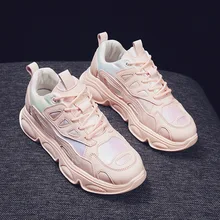 Сетчатая красная женская обувь для папы; Новинка года; супер огненная спортивная обувь на толстой подошве