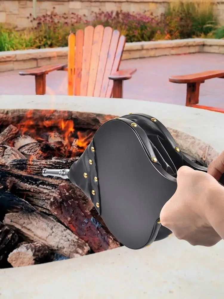 Vintage Wooden Hand Bellows Black Fireplace Blower Traditional Stove Fire Lighter Fan For Home DIY Fireside Accessory
