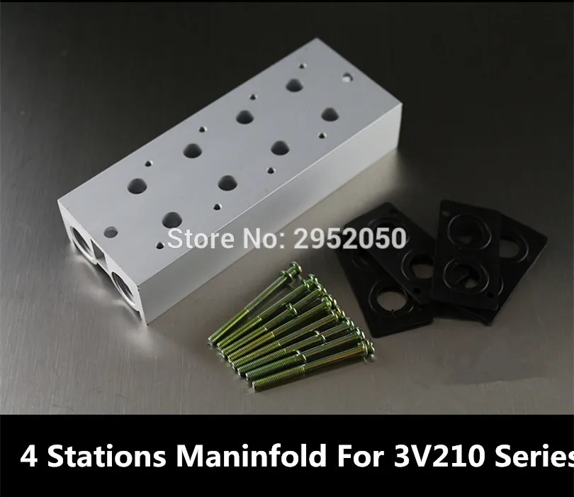 

1/4" Airtac Pneumatic Solenoid Valve Manifold Base Board With Screws Rubber 3V210 200M-4F 4 Station Row For 3v210-08 3v210-06