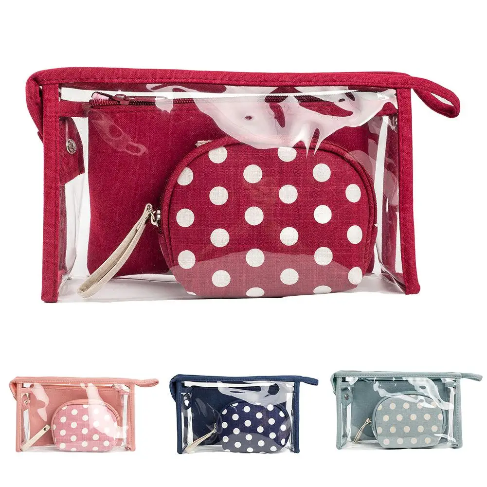  3Pcs/Set Women Polka Dots Transparent Cosmetics Wash Bag Travel Storage Pouch Portable Waterproof T