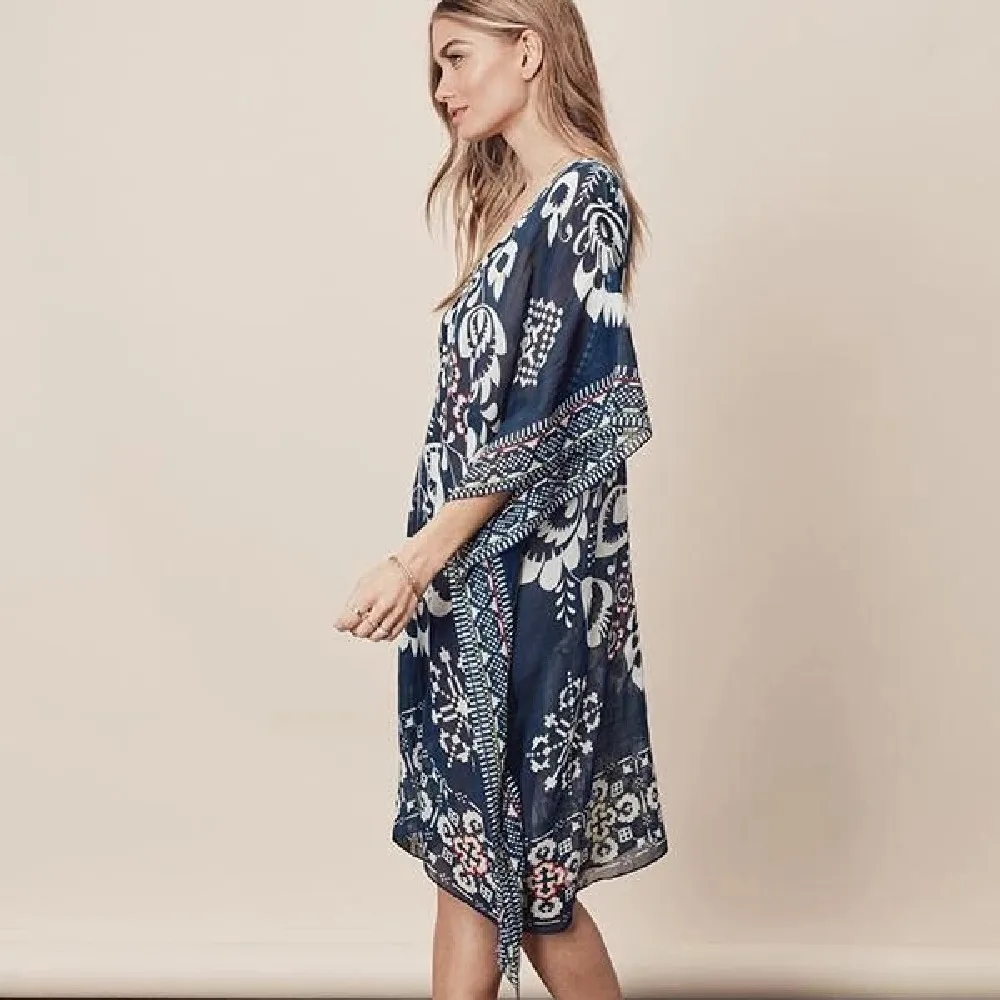 Шифоновая Пляжная накидка парео с принтом 2021 на бикини купальный костюм туника