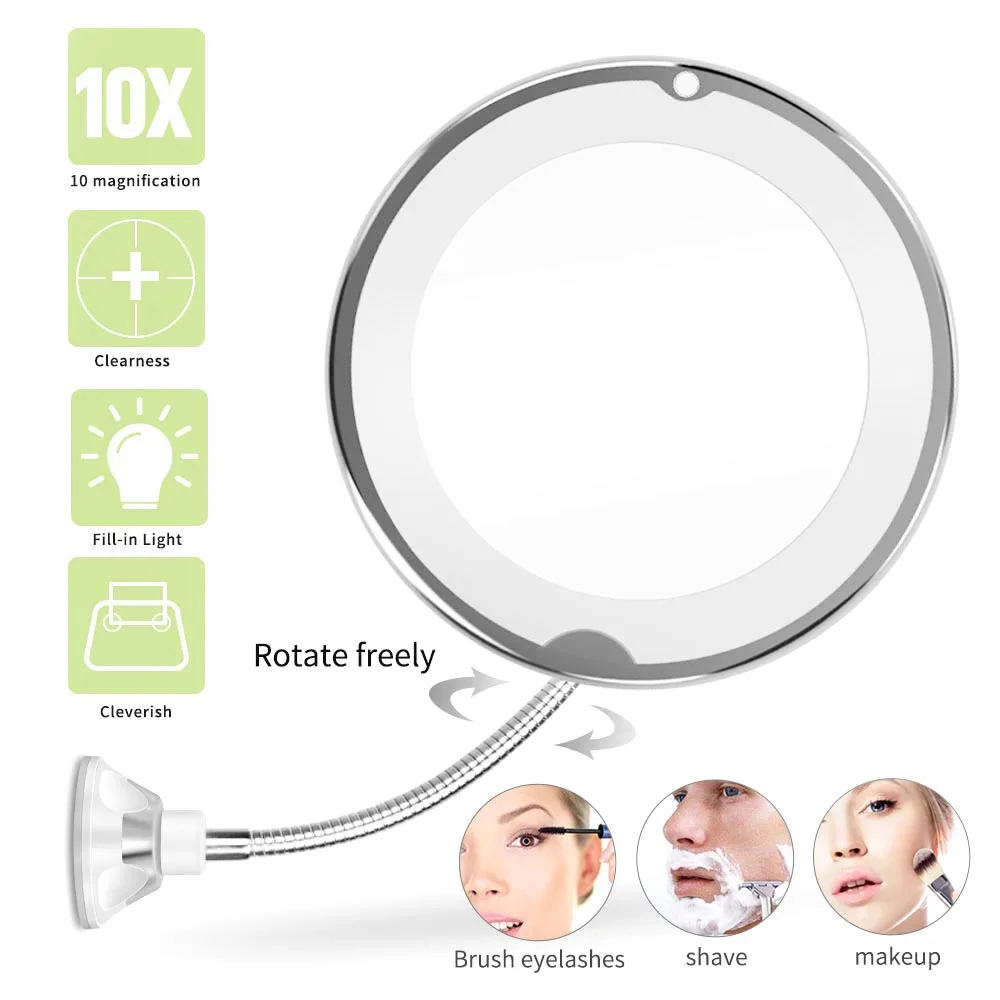 Espelho de Maquiagem de Ampliação Espelho de Maquilhagem com Led Espelho de Maquilhagem Flexível Iluminado 10x