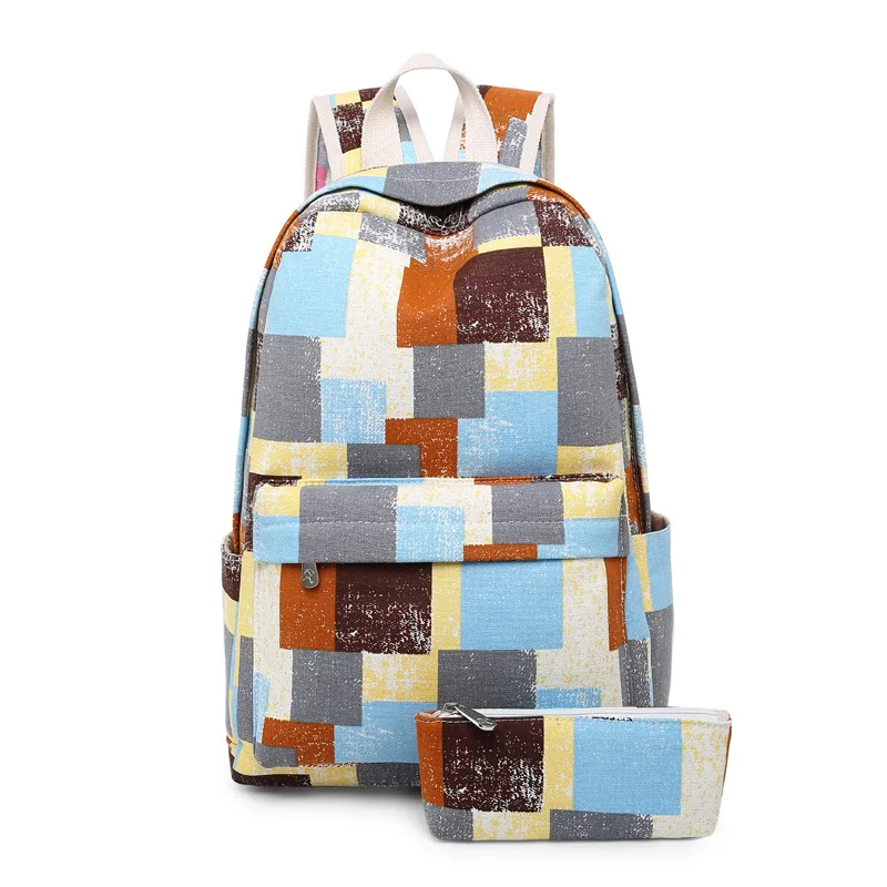 New 2 pcs Cute Canvas Student Girl School Backpacks For Teenager Girls Leisure Knapsacks Shoulder Bags Travel Backpack Preppy