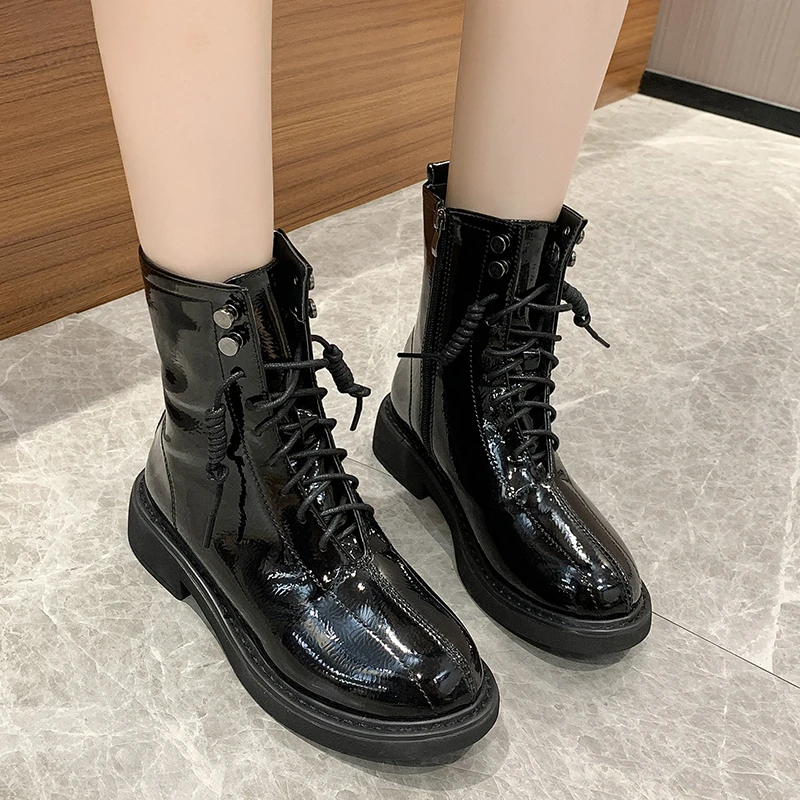 

Женская обувь 2021 новые женские ботинки на массивном каблуке женские ботильоны на шнуровке женские короткие ботинки с боковой молнией обувь на платформе