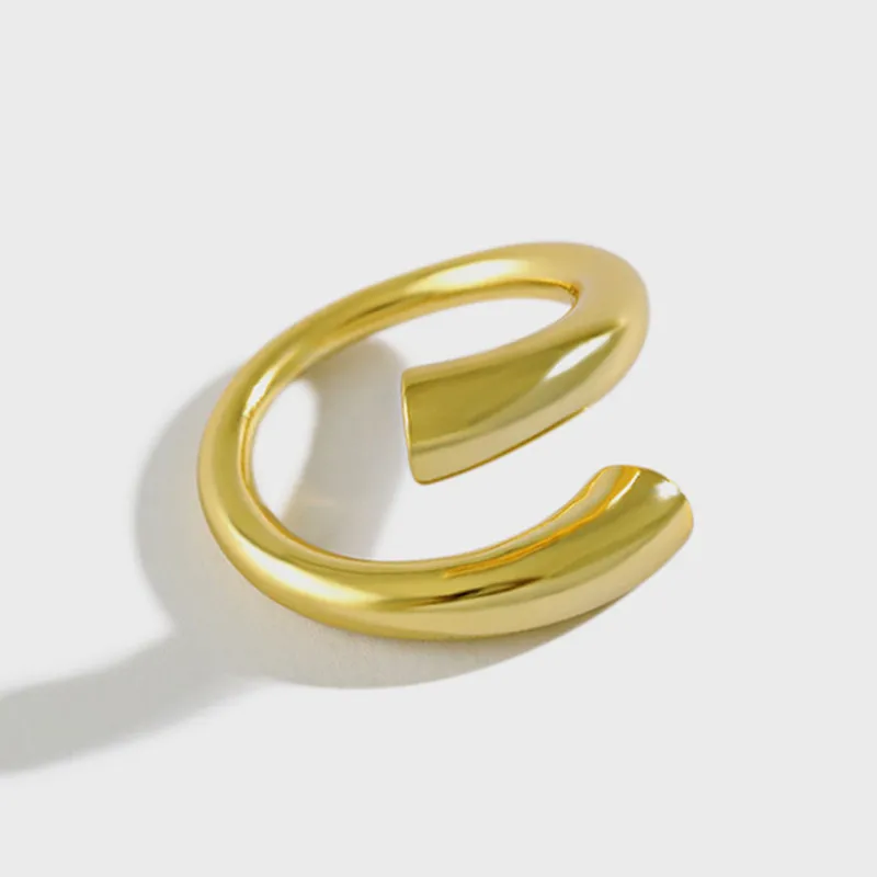 

925 Sterling Silver Big Open Rings For Women INS Simple Design Matte 18k Gold Lady Handmade Fine Jewelry Flyleaf