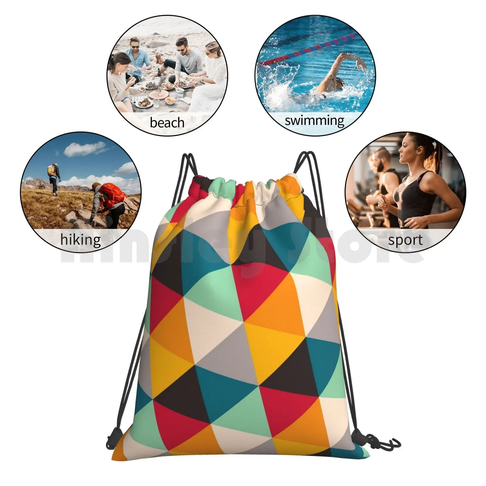 Multicolor Geometric Drawstring Gym Bag