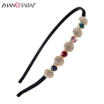 

Fashion Simple Design Beaded Hairband Shiny Austria Rhinestone Women Headband Hair Accessories Wide Simple Crystal Hair Hoop