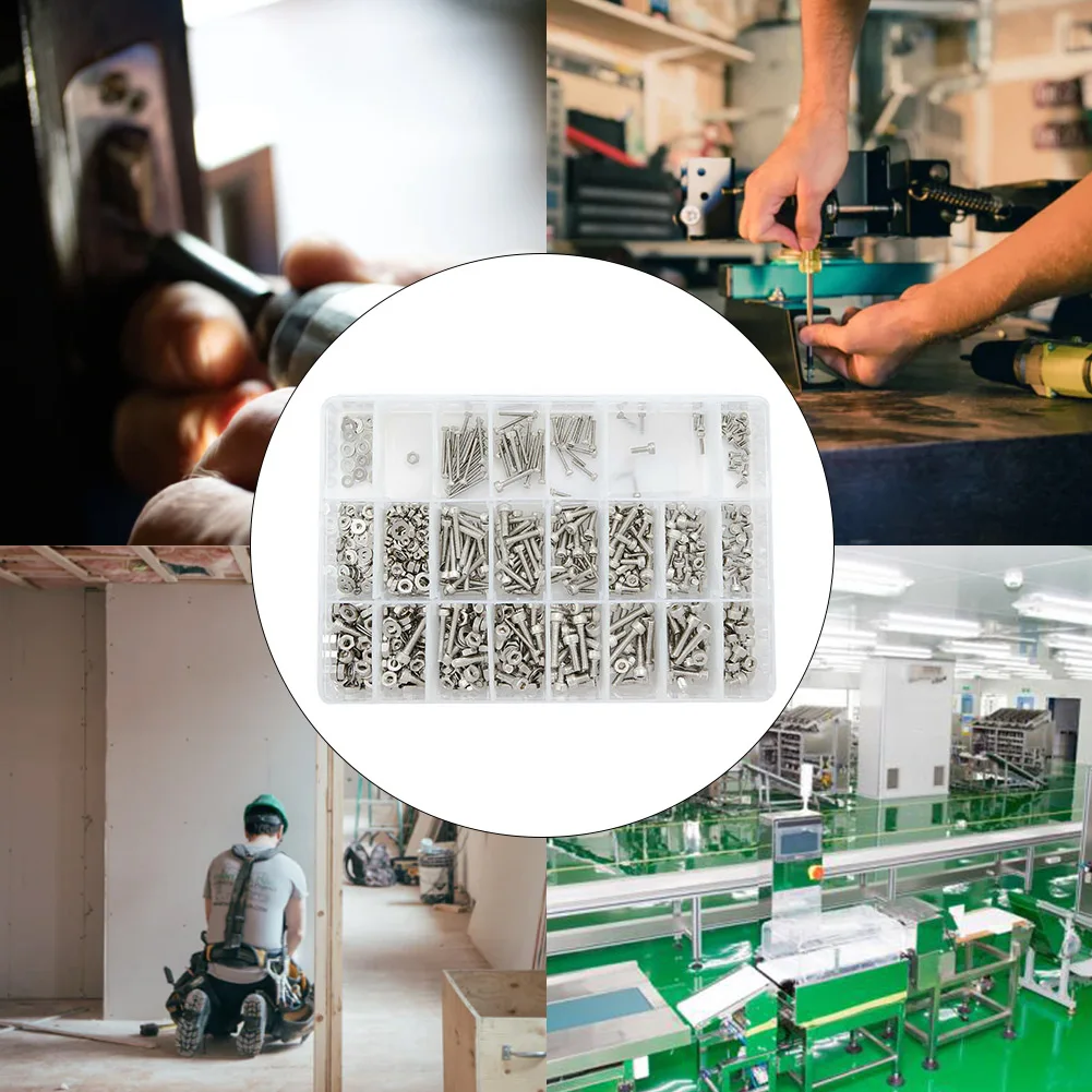

1080PCS Washer With Storage Box Hardware Hex Socket Nut Bolt Set M2 M3 M4 Accessories Portable Screws Fastener Stainless Steel