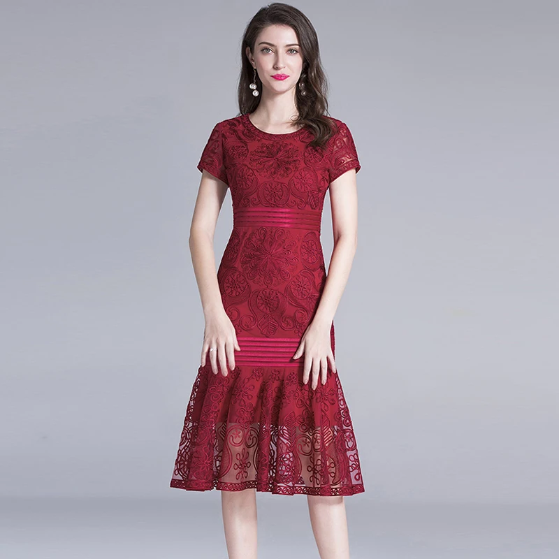 Fleepmart Mermaid Dress Women 2020 Runway Fashion Plus Size Flower Embroidery Summer Dresses
