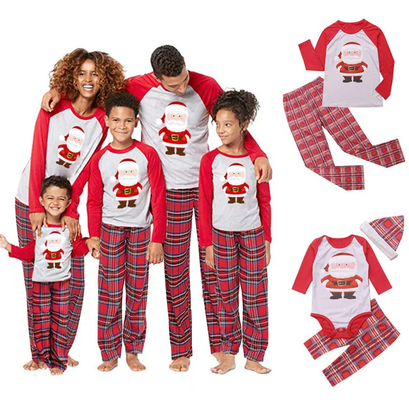 

2019 Family Matching Christmas Pajamas Sets Baby Kids Adult Xmas Sleepwear Nightwear Clothing Family Casual Santa Clothes Set