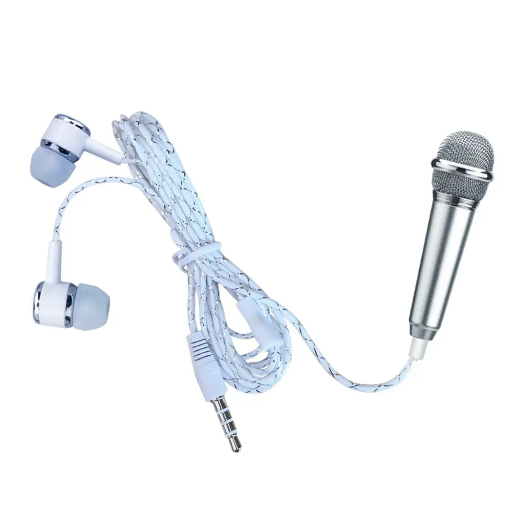 sliver with earphone Микрофоны микрофон для телефона фильтр с наушниками комплект рекордер смартфон караоке мини микрофон для телефона внешний - Цвет: sliver with earphone