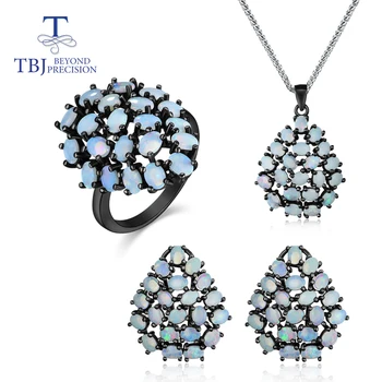 

Natural gemstone opal jewelry set 925 sterling silver ring,pendant and earrings fine jewelry for women vintage style 2020 TBJ