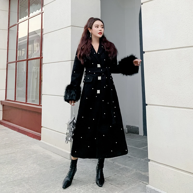 Preise Neue Herbst Und Winter Frauen Mode Wolle Mantel Schlanke Taille Friesen Fuchs Pelz Langarm Weibliche Outwear Woolen Jacke Mantel 2019