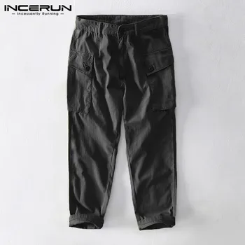 

INCERUN Mens Cargo Pants Joggers Button Baggy Streetwear 2020 Pockets Casual Long Trousers Solid Color Pantalones Hombre S-5XL