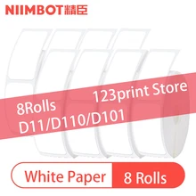 Papier auto adhésif NiiMBOT D11 D110 D101, 8 rouleaux de papier blanc, impression Machine, étiquette de marchandise, autocollant de prix thermique