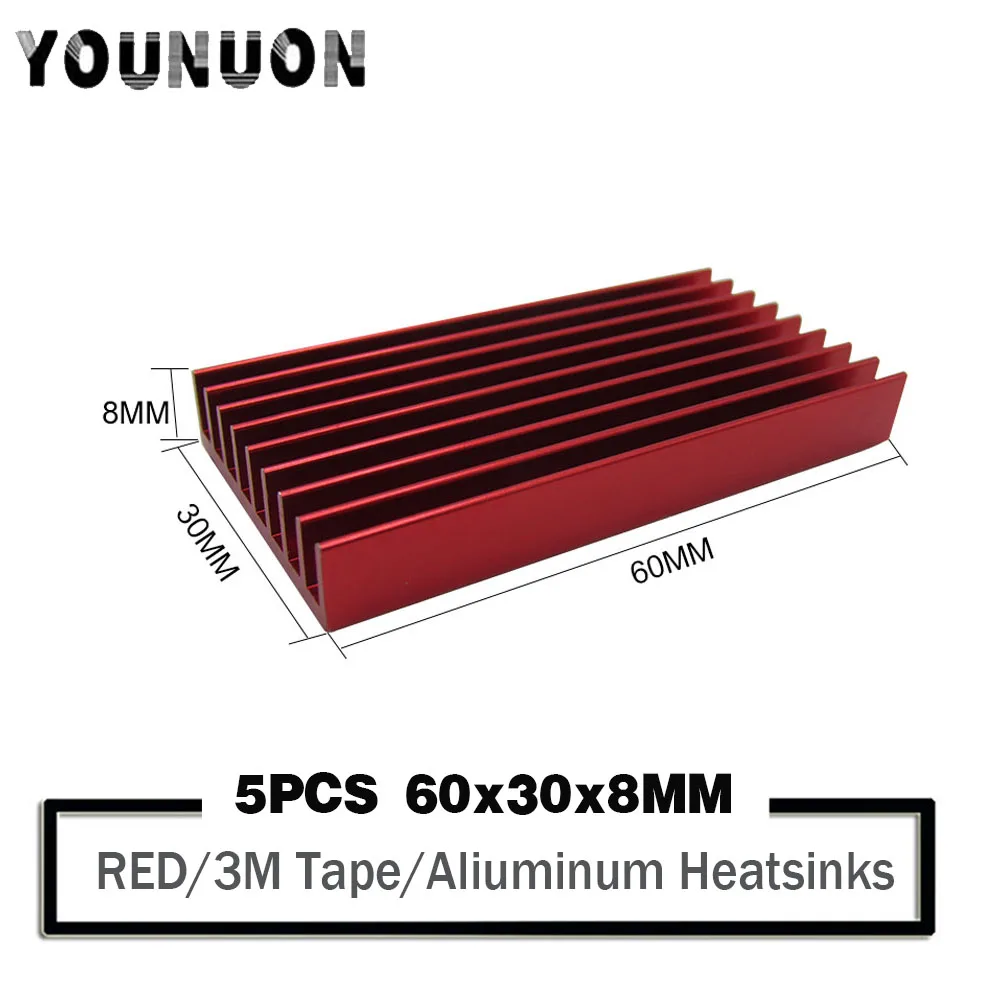 

5 Pieces 60mm*30m*8mm Aluminum Heatsinks Memory Radiator Electronic Motherboard IC Chip Aluminum Heat Sink 60x30x8mm Heatsinks