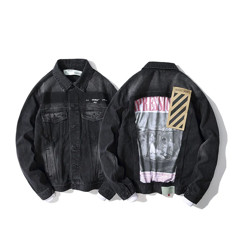 

19ss off-White Ow Monet Oil Painting Retro Printed Letter Cowboy Mock Two-Piece Jacket