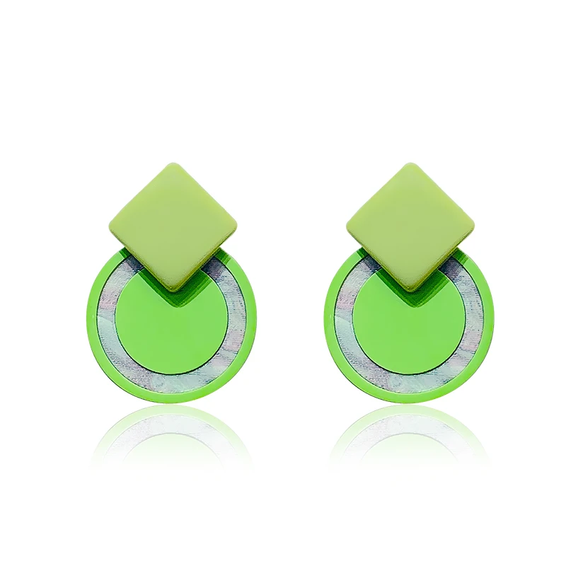 

DREJEW Pink Green Yellow Geometric Round Statement Earrings 2019 Fashion Alloy Drop Earrings for Women Weddings Party HE8361