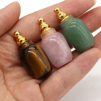 

Natural Rouse Quartz Tiger Eye Stone Oil Diffuser Perfume Bottle Pendants Oil Diffuser Pendant Vase Shape for Making Necklace