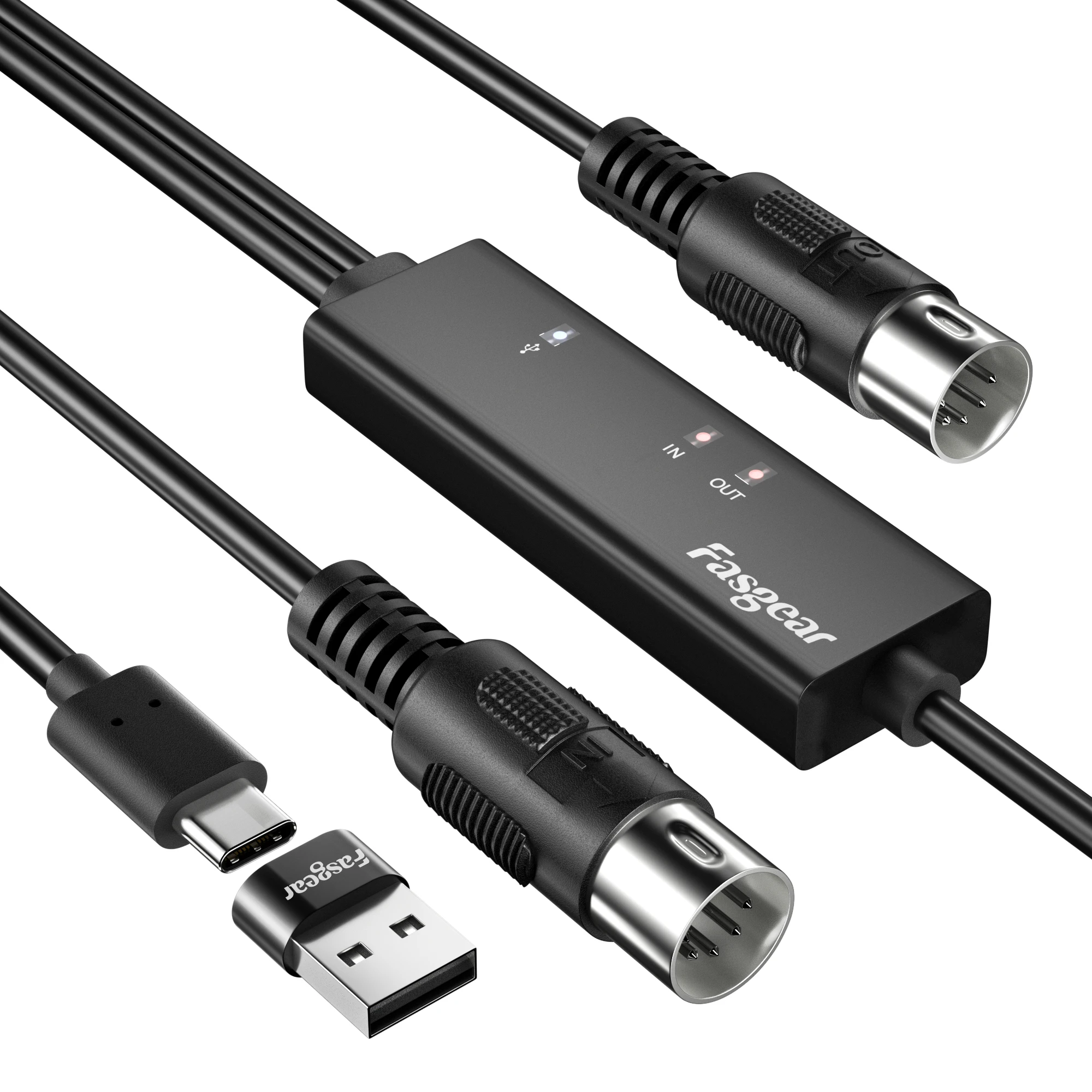 Миди-кабель Fasgear 2 м USB C с адаптером Type на для музыки клавиатуры ПК ноутбука