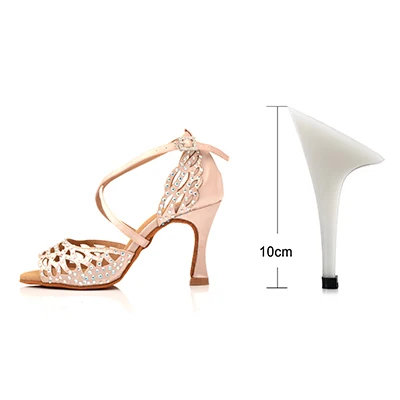 Beige 10cm Черные женские туфли для танцев на высоком каблуке со стразами; туфли для бальных танцев с мягкой подошвой; абрикосовые вечерние туфли для выступлений - Цвет: Beige 10cm