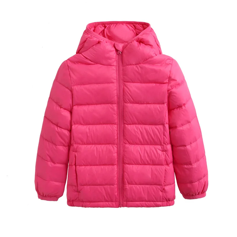 Детские зимние куртки для девочек с капюшоном, 90% г. Ультра легкие белые пуховики на утином пуху верхняя одежда с длинными рукавами для маленьких мальчиков - Цвет: Rose Red