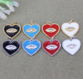 

10pcs Copper Enamel Heart Pendant Paved Cubic Zirconia,Enamel Heart Charms For Jewelry Making