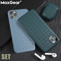 Bijpassende Telefoon Case Set Cover Voor Airpods En Iphone 11 Pro Max Xs Se 2 2020 X Xr 6 6S 7 8 Plus Soft Weave Lederen Silicon Cover