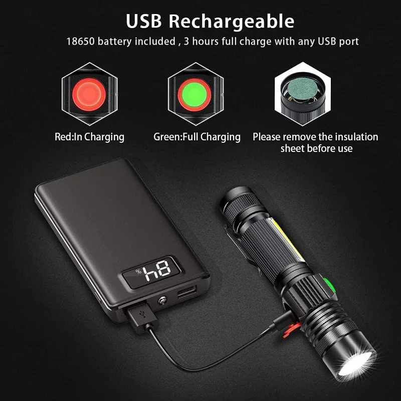 Details about  / Super Bright  LED  Battery Flashlight Tail With Magnet For Outdoor B6