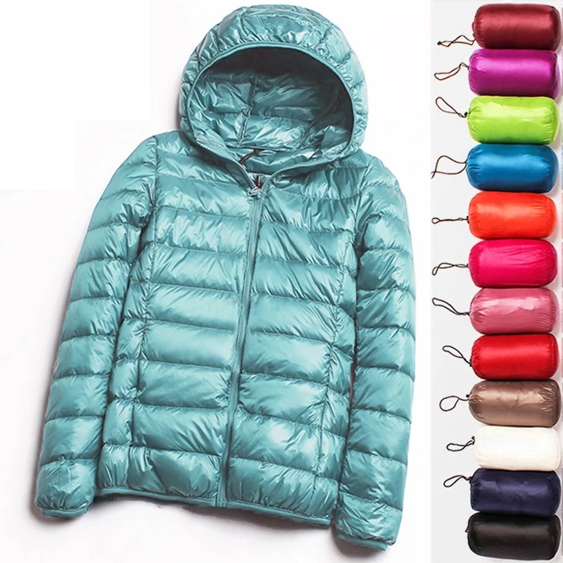 90% Ultra-luz de talla grande fino algodón Down chaqueta 2020 mujeres Otoño Invierno corto con capucha cálido blanco plumón de pato ropa mujer