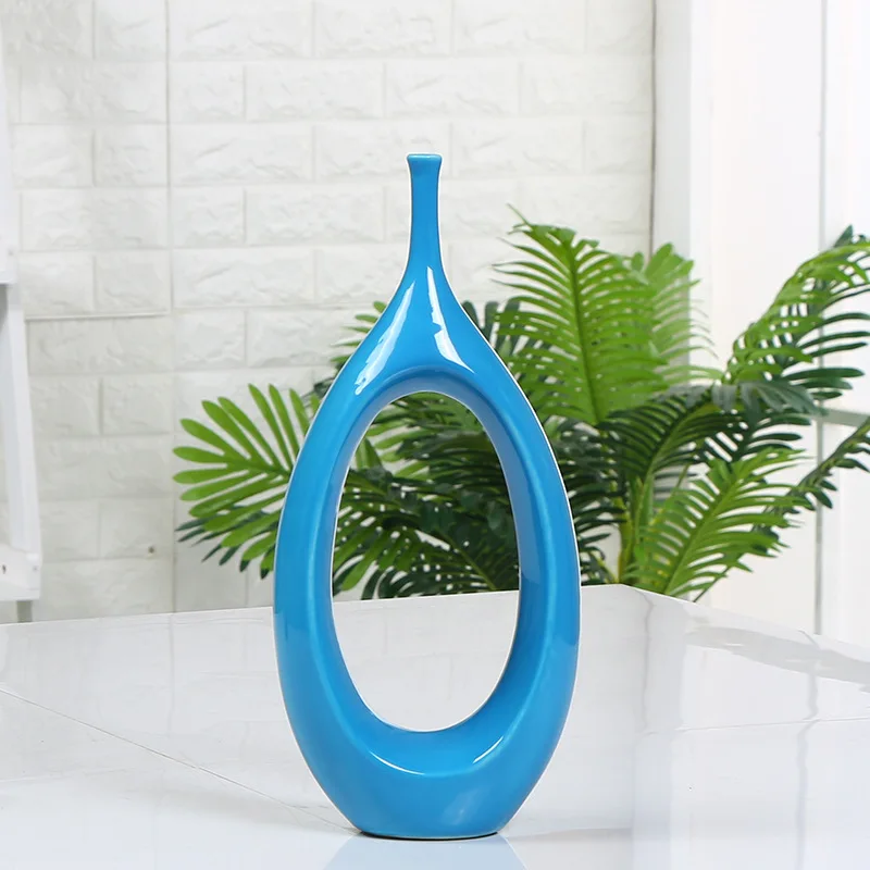 blue-17X39cm Современный Креативный вырезанный орнамент керамические вазы для гостиной, домашние вазы, украшение ручной работы - Цвет: blue-17X39cm