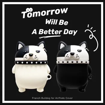

French Bulldog Case for Airpods Pro 1 2 Black White 3D Silicone Cartoon Dog Wireless Earphone Protective Case Cover