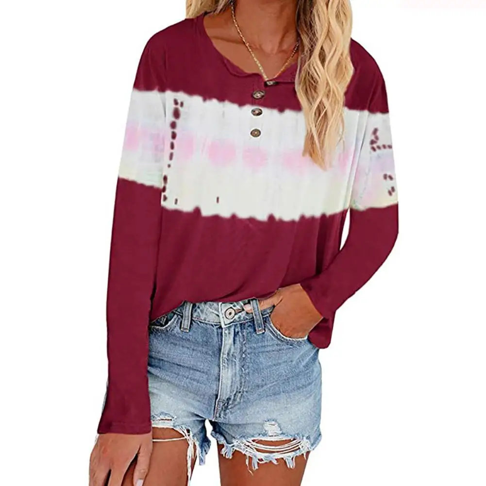 Женский Повседневный пуловер с длинными рукавами и пуговицами круглым вырезом