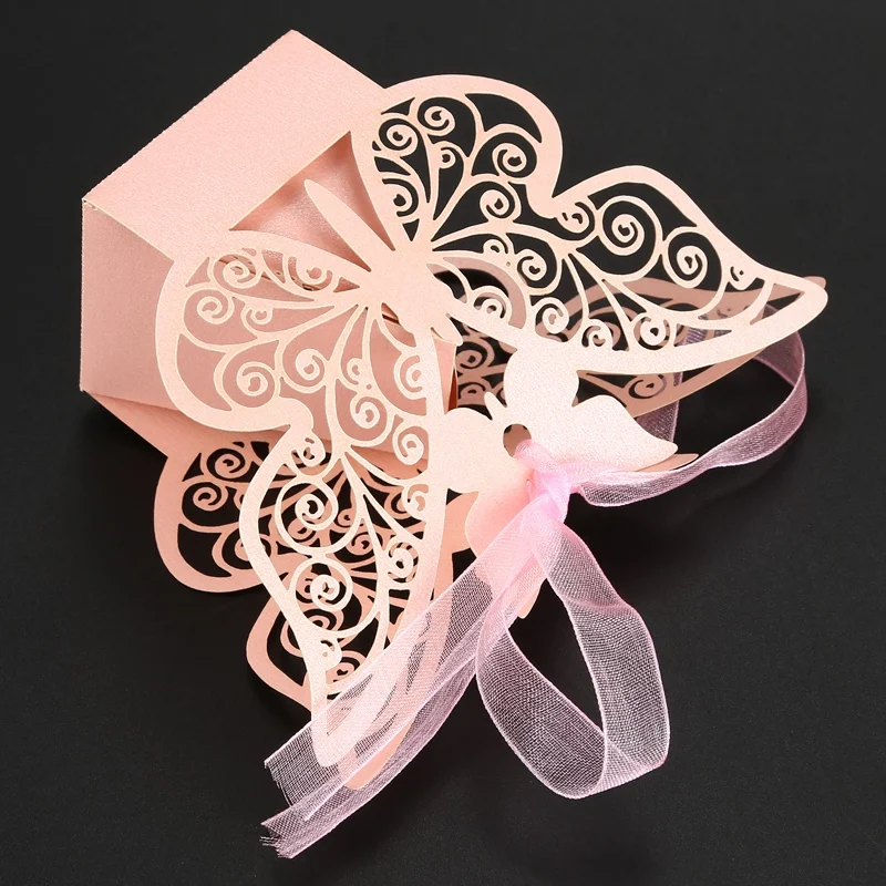Горячая XD-50pcs бабочка свадьба любимая коробка День рождения подарок коробка сладостей(розовый