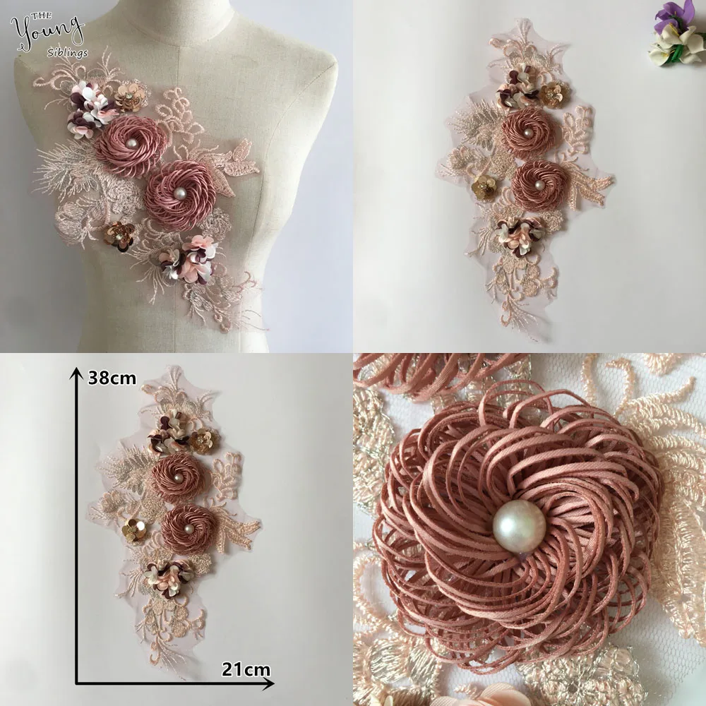 

High Quality 3D flower Lace Fabic Embroidery Applique Sequins Neckline for Lace collar Sewing Supplies Clothing Accessories