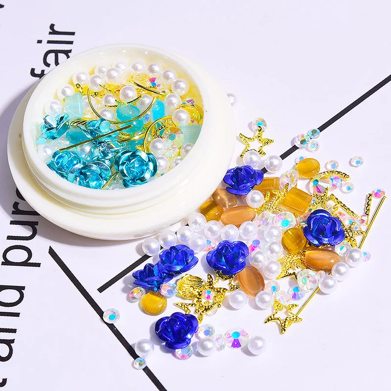 

1Box 3D Nail Pearls Aluminum Rose Flower Jewelry Diverse DIY Gems Nail Art Decorations Gel Glitter Charms Nail Accessories