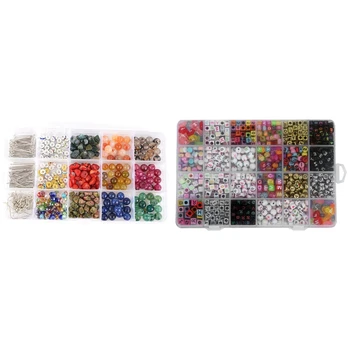 

2 Set Accessories, 1 Set Children Toys Mix Color Spacer Beads Kids DIY & 1 Set Natural Stone DIY Beaded Bracelet Kit
