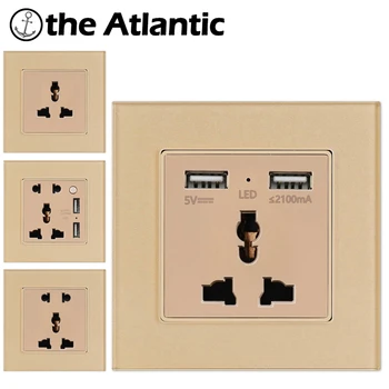 

Atlectric Universal Multi-Function Socket Three-Pole, Five-Wall Wall Power Outlet Dual USB Port For Mobile Glass Panel Plug