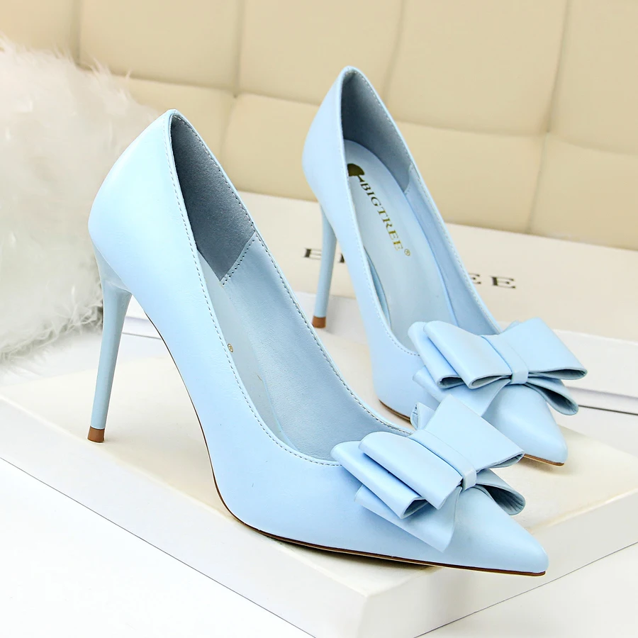 Туфли на каблуке Женские туфли высоком с милым бантом лодочки тонком Цвет