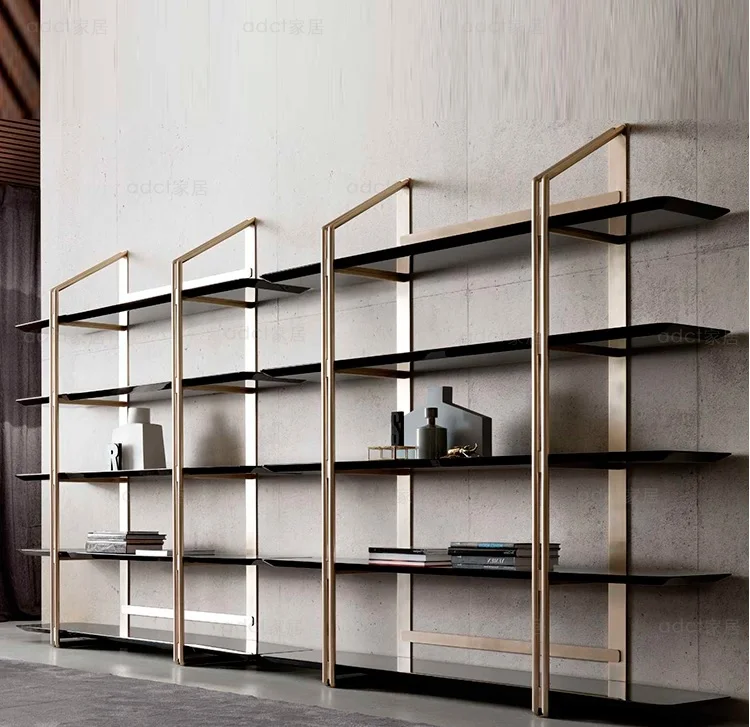 

200cm High Metal Book Shelf with Eco Leather Veneer / Stainless Steel Frame with Gilding