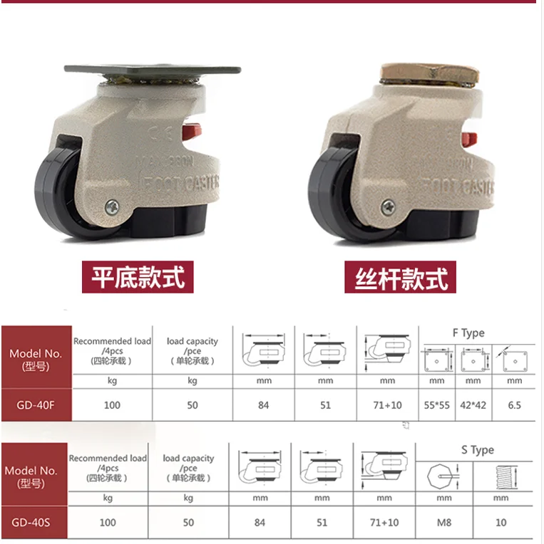 GD-40F/60F/80F LOAD 500KG,Level Adjustable Foma Wheel Adjustment Casters,Flat Support Heavy Duty Lndustrial Casters
