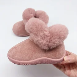 Botas cálidas de invierno para bebés y niñas, zapatos antideslizantes informales de suela suave para la nieve, a la moda, de piel