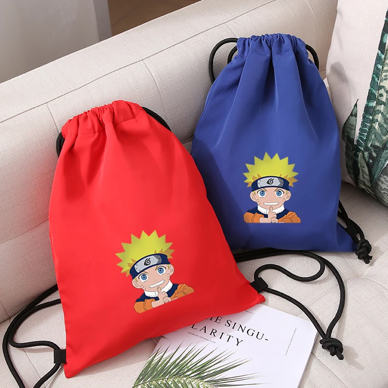 2019 New Naruto Anime Peripheral Double Shoulder Bag Draw Pocket Student Schoolbag Oxford Waterproof Outdoor Small Backpack | Багаж и