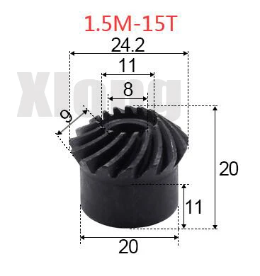 

2pcs 1.5M-15 Teeths Inner Hole: 8mm Ration Precision Spiral Bevel Gear Spiral Bevel Gear