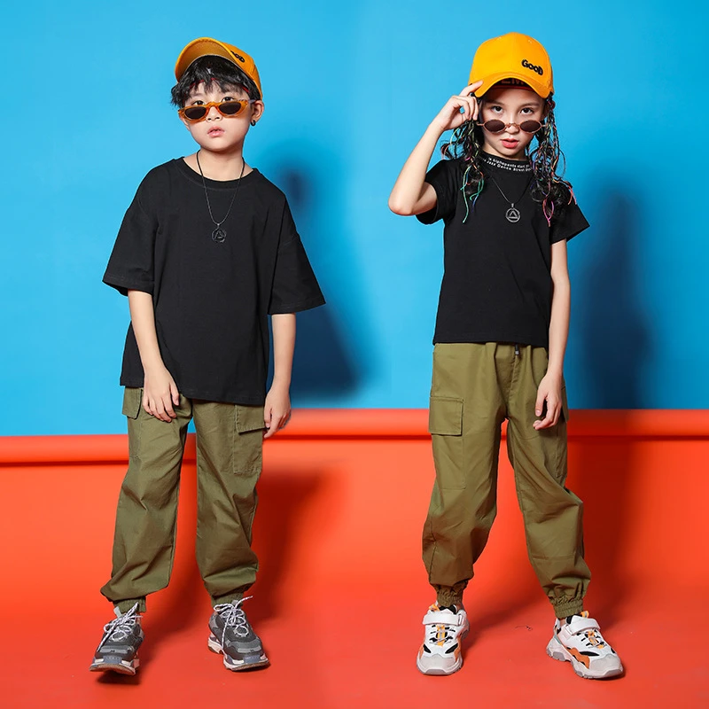 子供クールヒップホップの服無地黒 Tシャツハイネックトップランニング因果パンツジャズダンス衣装服着用 Ballroom Aliexpress