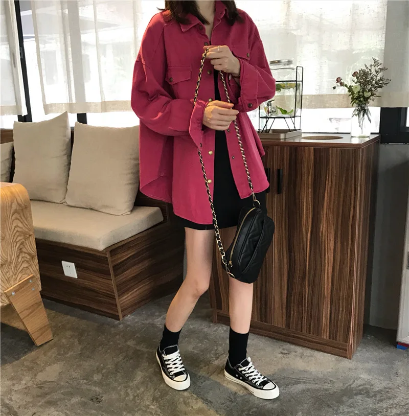 

Photo Shoot Net Price Three Standard Qi Loose-Fit Versatile Metal Buckle Arc Long Sleeve Jeans Coat Women's Autumn 680